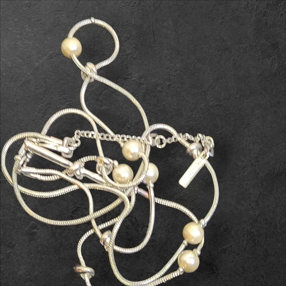 Kenneth Cole Silver Tone‎ Long Y-Drop Station Necklace 30